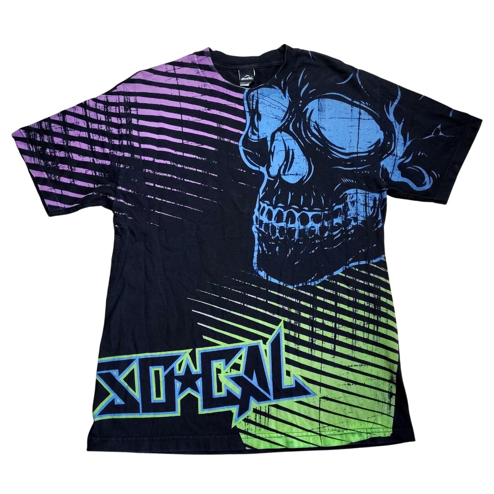 Vintage No Fear So Cal Graphic T-Shirt Mens Large Black Skull Graphic Print Tee